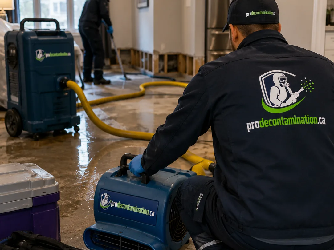 Technicien installant un appareil de séchage après un dégât d'eau